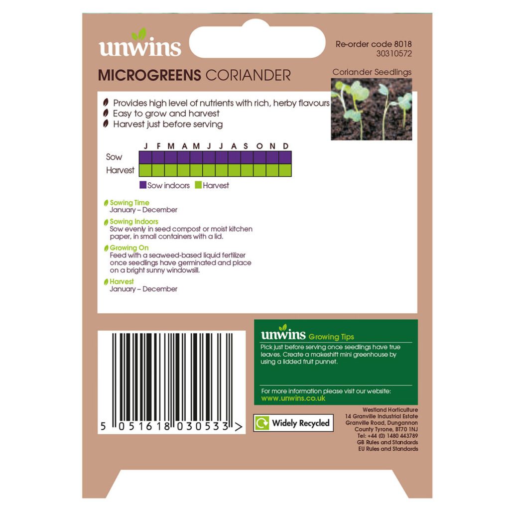 Unwins Microgreens Coriander Seeds 5051618030533 2